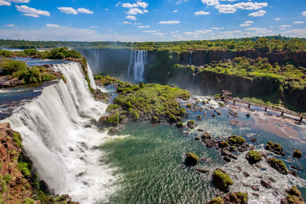 Cataratas do Iguaçu vistas do alto, com as quedas e o rio